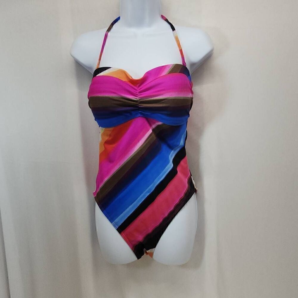 La Blanca Size 10 Stripped Halter Top One-peice Swimsuit